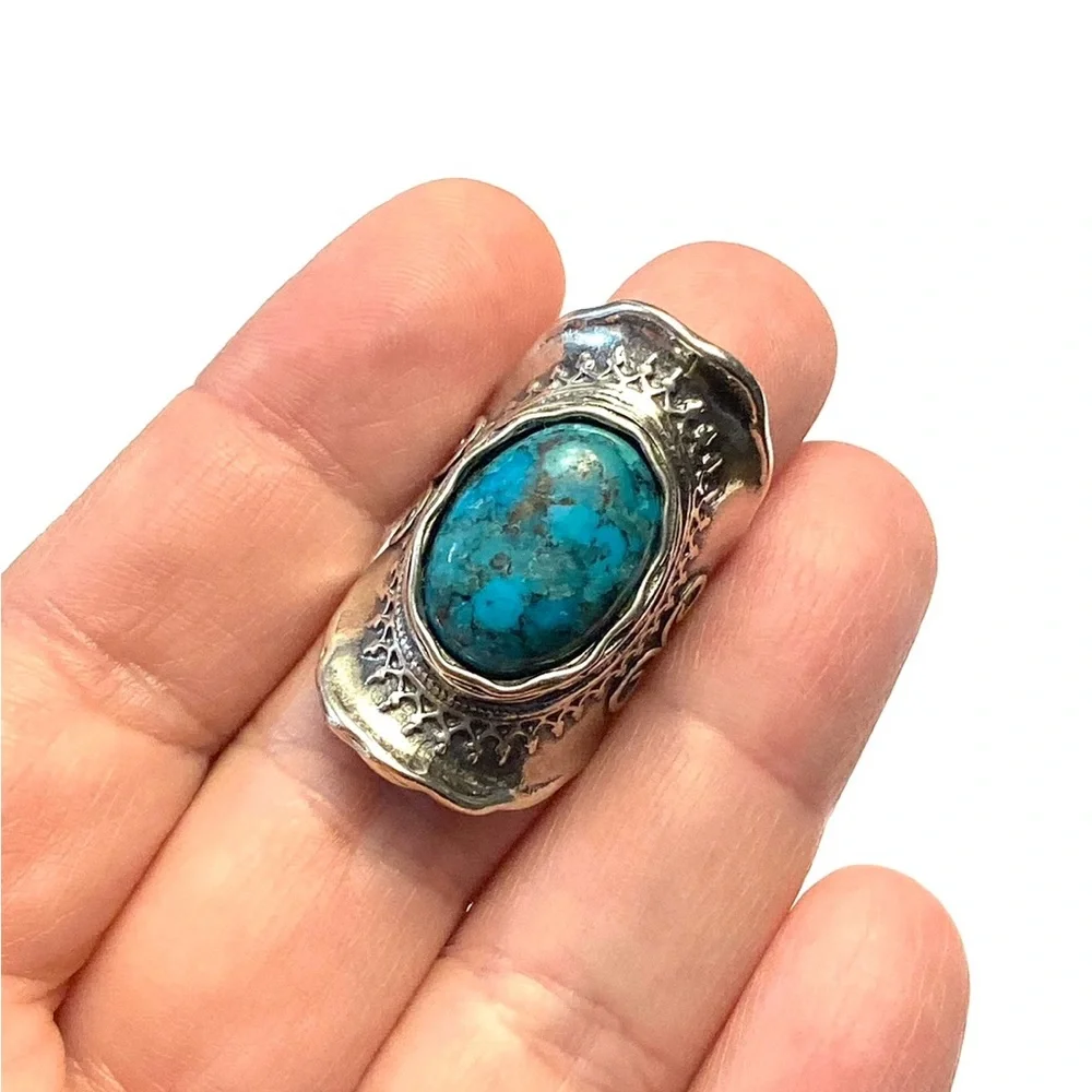 Didae Artisan Silver Ring and Turquoise Stone Ring Shablool Size 7 1/2 - Picture 4 of 13
